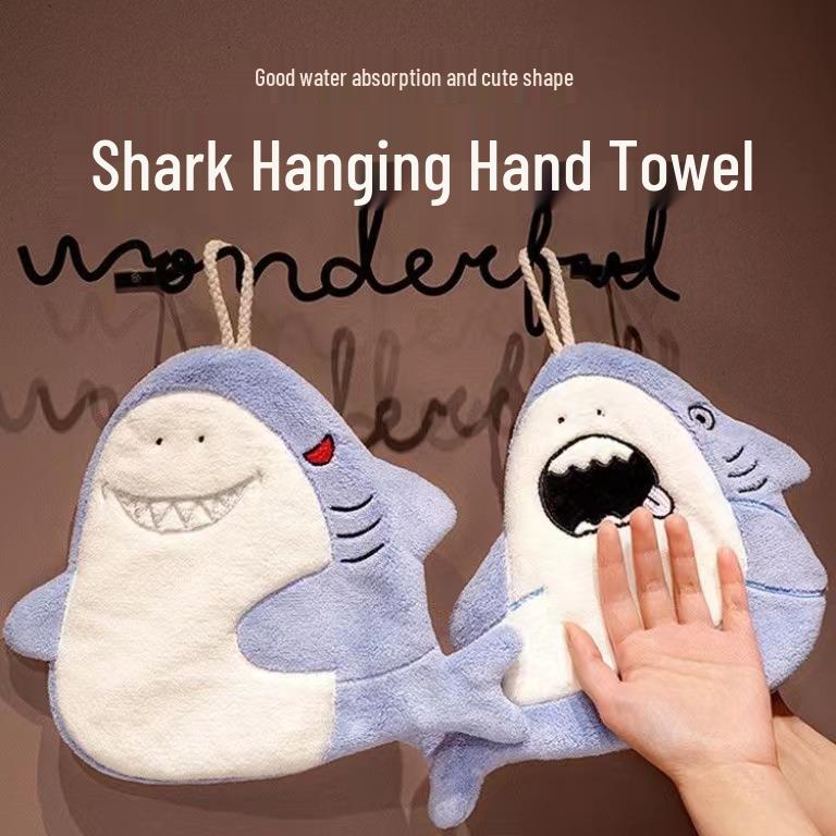 

Детское полотенце из кораллового флиса с акулой - Впитывающее, Трехслойное утолщенное полотенце для рук для ванной Ge You Shark Blue