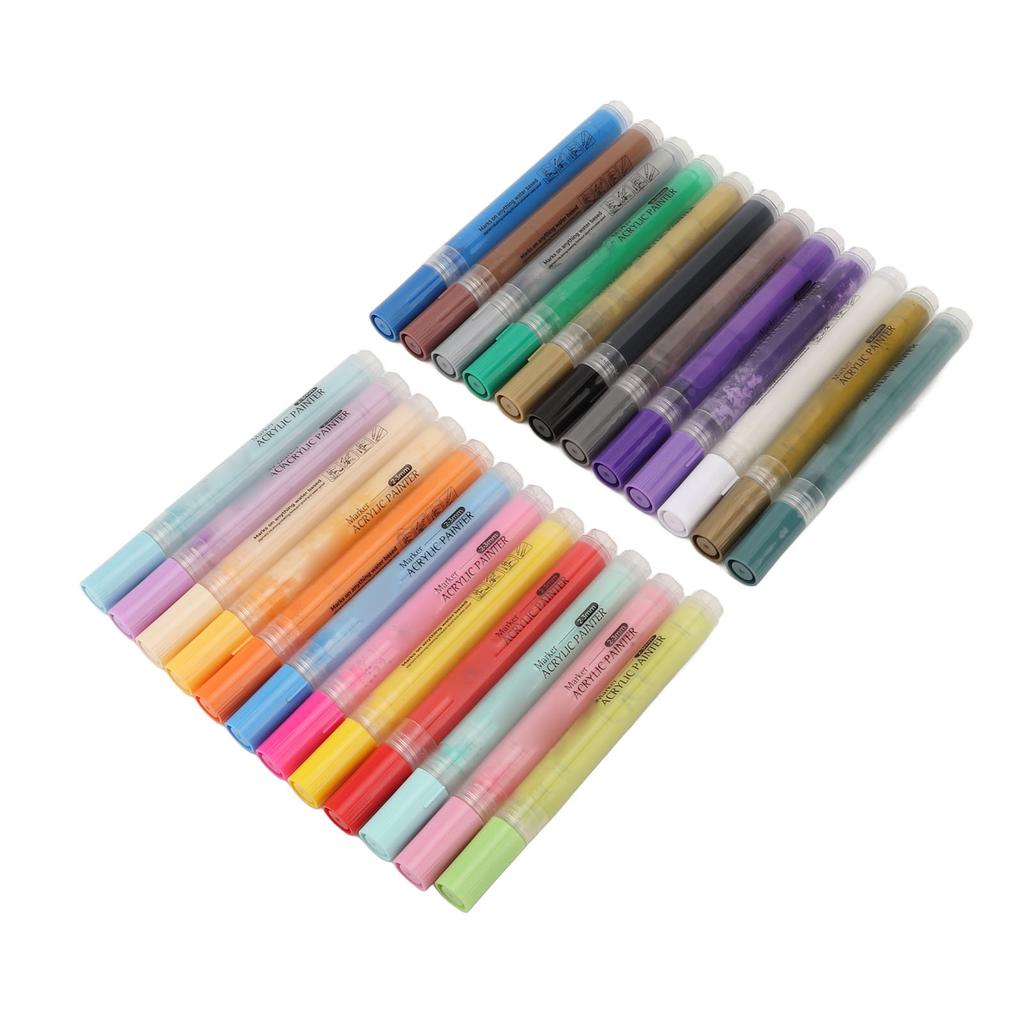 24Pcs Acrylic Paint Markers 3mm 24 Vivid Colors Safe Nontoxic Widely Used Acrylic Paint Pens for Glass Ceramic Wood