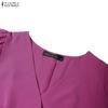 ZANZEA Women Casual V-Neck Summer Short Sleeve Pleated Dress