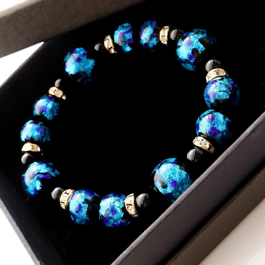 [GOLD STONE] Glowing Firefly Glass Blue Bracelet, Okinawa Power Stone, Inner Diameter: Approx. 16.5cm
