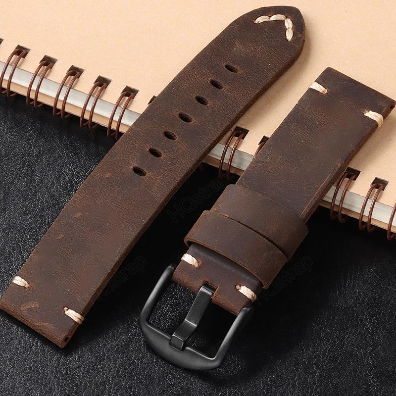 Cinturino Vintage Fatto a Mano 22mm 24mm 26mm Pelle di Vacchetta Crazy Horse Cinturino di Ricambio Universale per Uomini Donne Accessori Bracciale