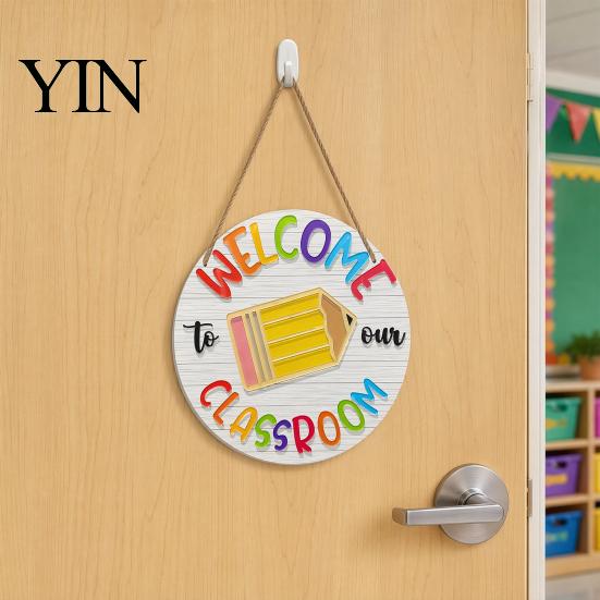Panneau de bienvenue en bois pour la rentrée scolaire, pour la porte de la classe, Notre porte ronde avec cordelette de suspension, Panneau d'entrée, Décoration pour la maternelle