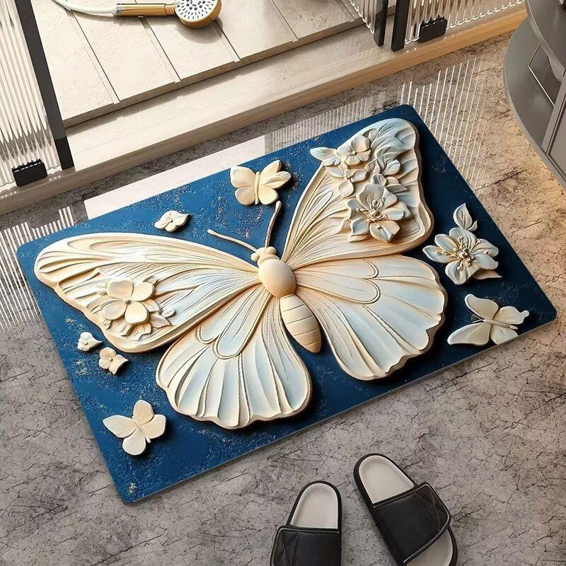 VIKAMA Minimalist Butterfly Quick Drying Anti-Slip Floor Mat for Bathroom Entrance - Non-Slip Carpet Mat