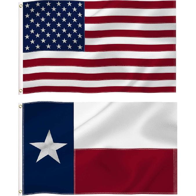 3x5 Ft Texas State and USA American Flags Combo Pack, State TX and US Embroidered Stars 210D Nylon Flag with Brass Grommets Vivid Color,for Outdoor