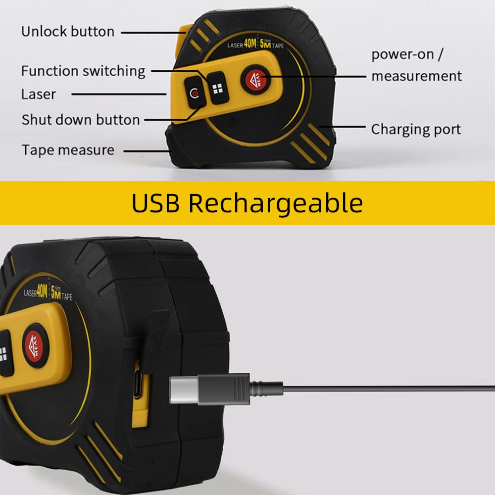 2 In 1 Digital Tape Measure with 130ft/40m Laser Distance Meter and 16ft/5m Retractable AutoLock