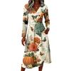 Women's Stylish Halloween Print Long Sleeve V-Neck Casual Dress with Pockets