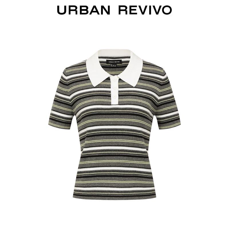 UR Women's Casual Short-Sleeve Color Block Striped Knit Polo Shirt