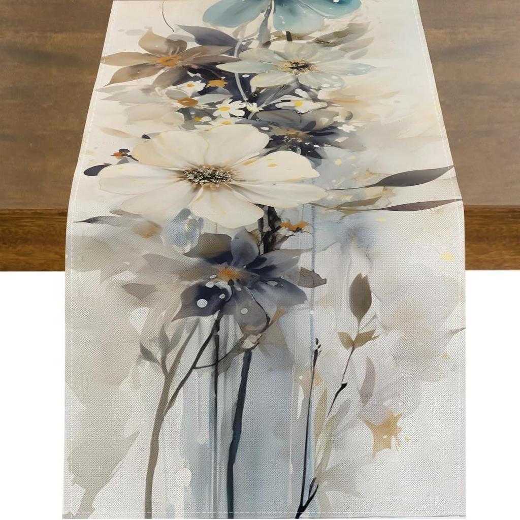 Spring Watercolor Flower Table Runner - Indoor/Outdoor Dining & Home Decor