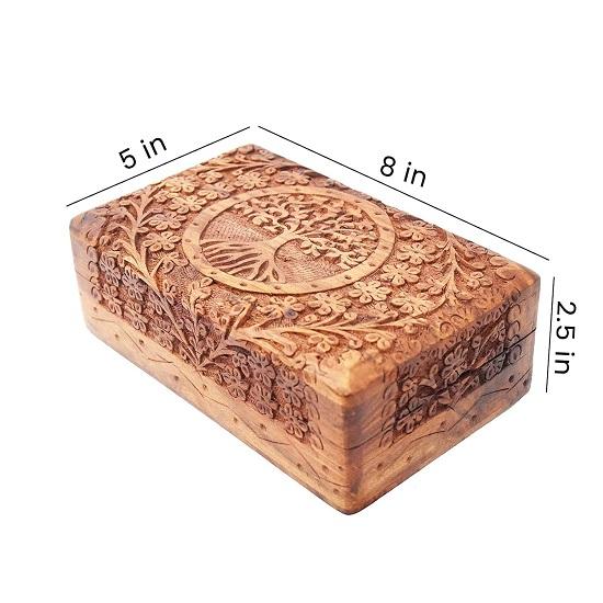 Handgjord Trä Smyckeskrin för Kvinnor Trä Smyckesorganisatör Handskulpterad med Trädskulpturer Gåvobjekt för Smycken
