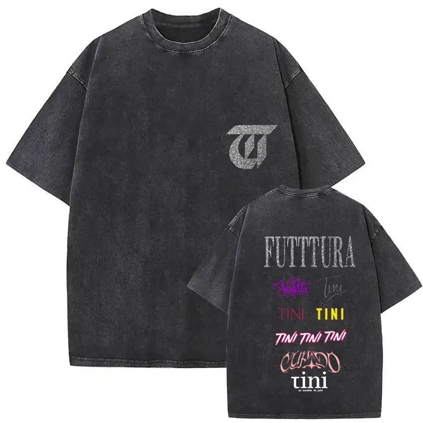 Y2K Hip Pop T Shirts Singer Tini Stoessel Futtura Album Summer Fashion Retro Washed Oversized Tshirt Print Street Wear Unisex