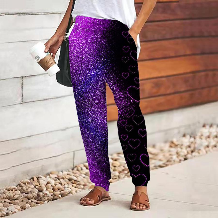 Women Starry Sky Printing Pants Lace Up Elastic Waist Loose  Trousers Casual Long Pants Trousers with Pockets