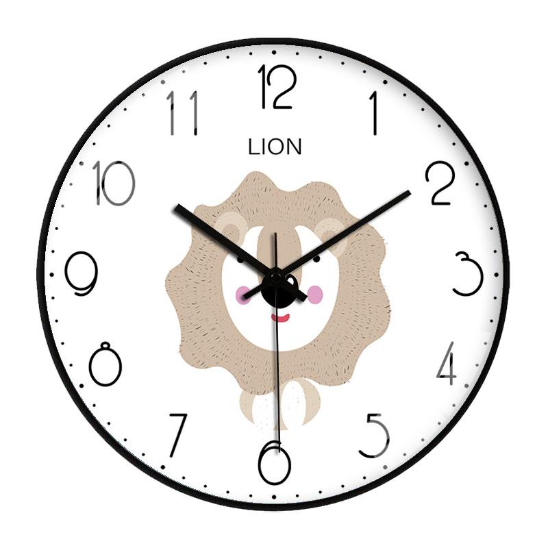 Cartoon Animal Wall Clock Simple Cute Living Room Children's Bedroom Clock Nordic Minimalist Home No Punching Analog Clock 8inch