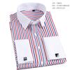 Men'S French Cufflink Shirt With Slim Fit And Contrasting Color Collar, Windsor Collar, Striped Formal Long Sleeved Shir
