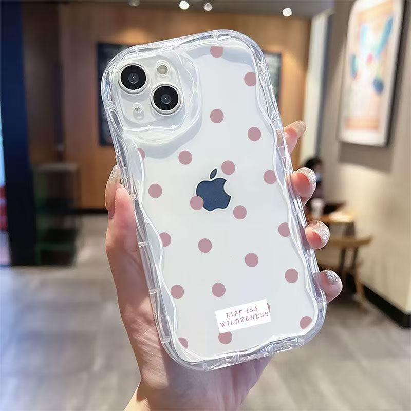 Pink polka dots are suitable for iphone16promax mobile phone case, the new Apple 15 anti-drop 14pro, Japan and Korea 13/12.