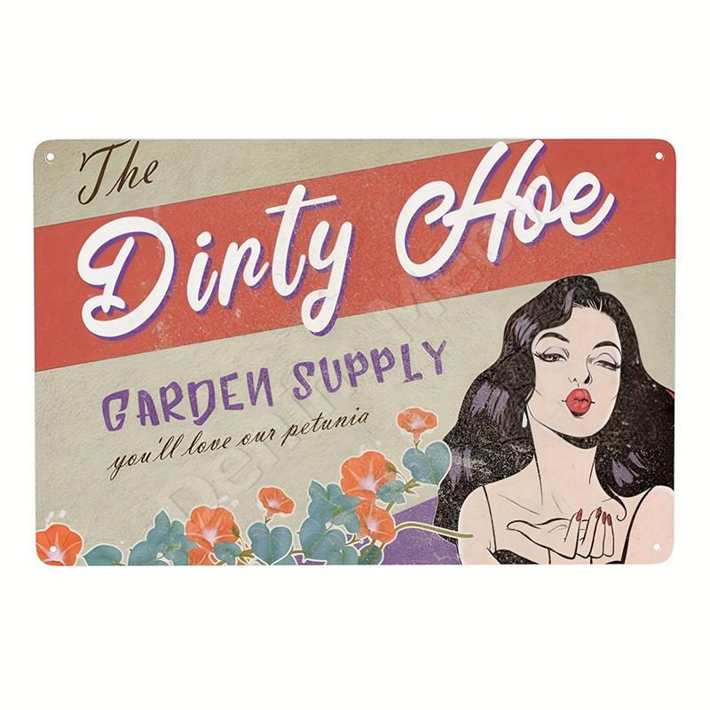 Welcome To Our Garden Metal Tin Signs, Dirty Hoe Wall Art, Sunflower Retro Poster for Home, Yard, Plants Decor, Garden Rule S