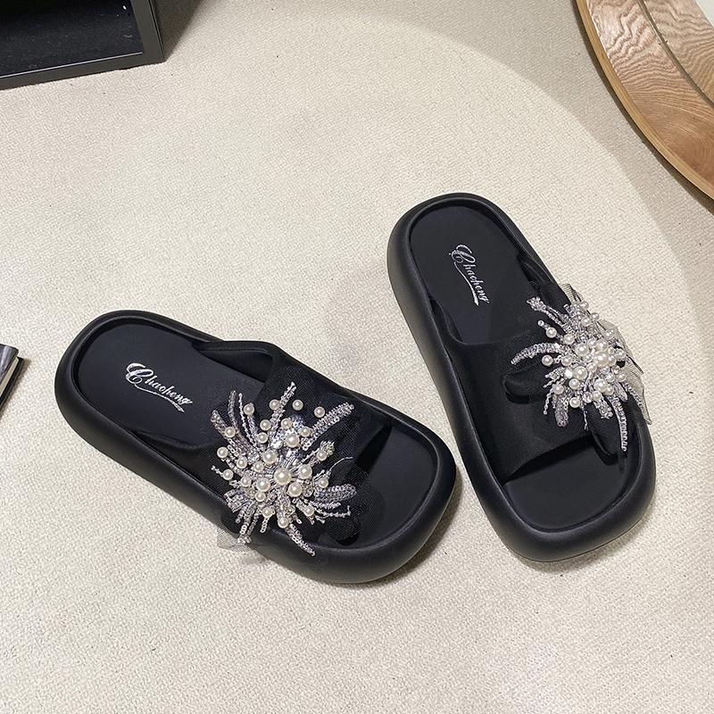 Fashion Shoes Woman 2025 Slippers Casual Platform Glitter Slides Rubber Flip Flops Pantofle Luxury Summer Jelly Hawaiian New Soft Crysta