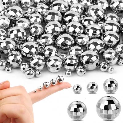50/100/140pcs Disco Ball Beads Silver Reflective Mirrorball Charms Round Jewelry Earrings Making Craft Beads Jewelry Making Pendants