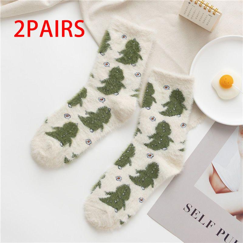 2 Pairs Cute Cow Spots Print Socks, Thickened & Warm Coral Fleece Socks, Women's Stockings & Hosiery
