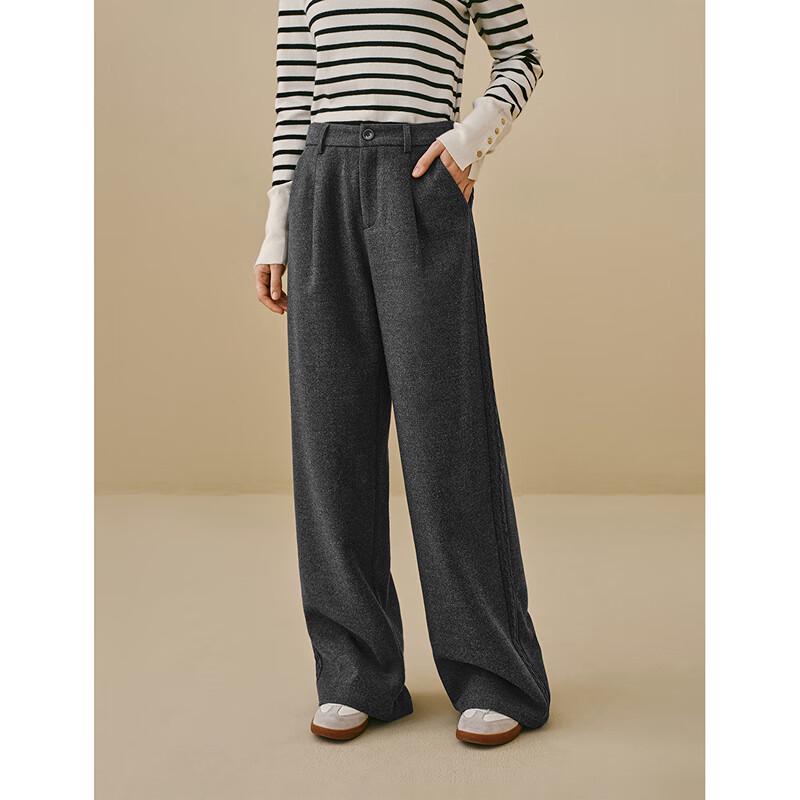 INMAN Women's Grey Series Wool Blend Straight-Leg Pants