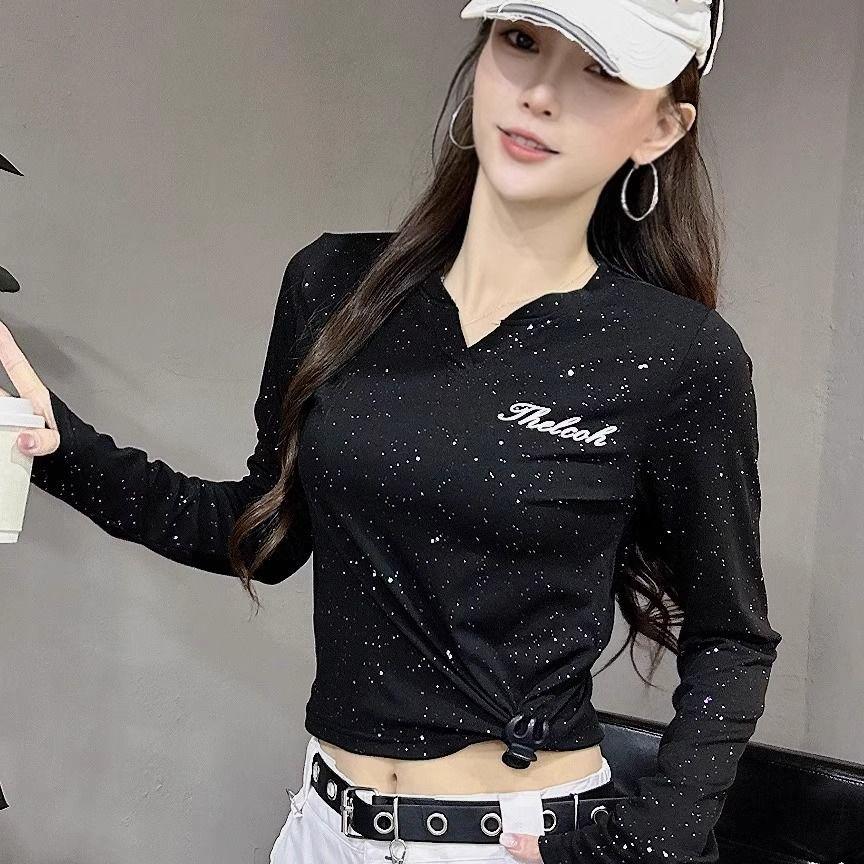 Spicy Girl Slimming V-Neck Long-Sleeve Sports T-Shirt - Autumn 2025, Casual and Versatile.