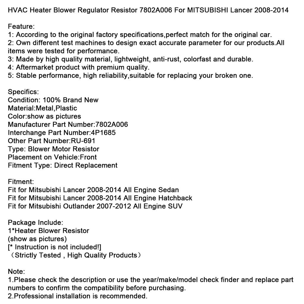 HVAC Heater Blower Regulator Resistor 7802A006 For MITSUBISHI Lancer 2008-2014