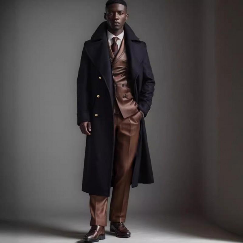Parisian Style Long Wool Coat Women Slim Fit Notched Lapel Double Breasted Belted Solid Color Over-the-Knee Fall Winter
