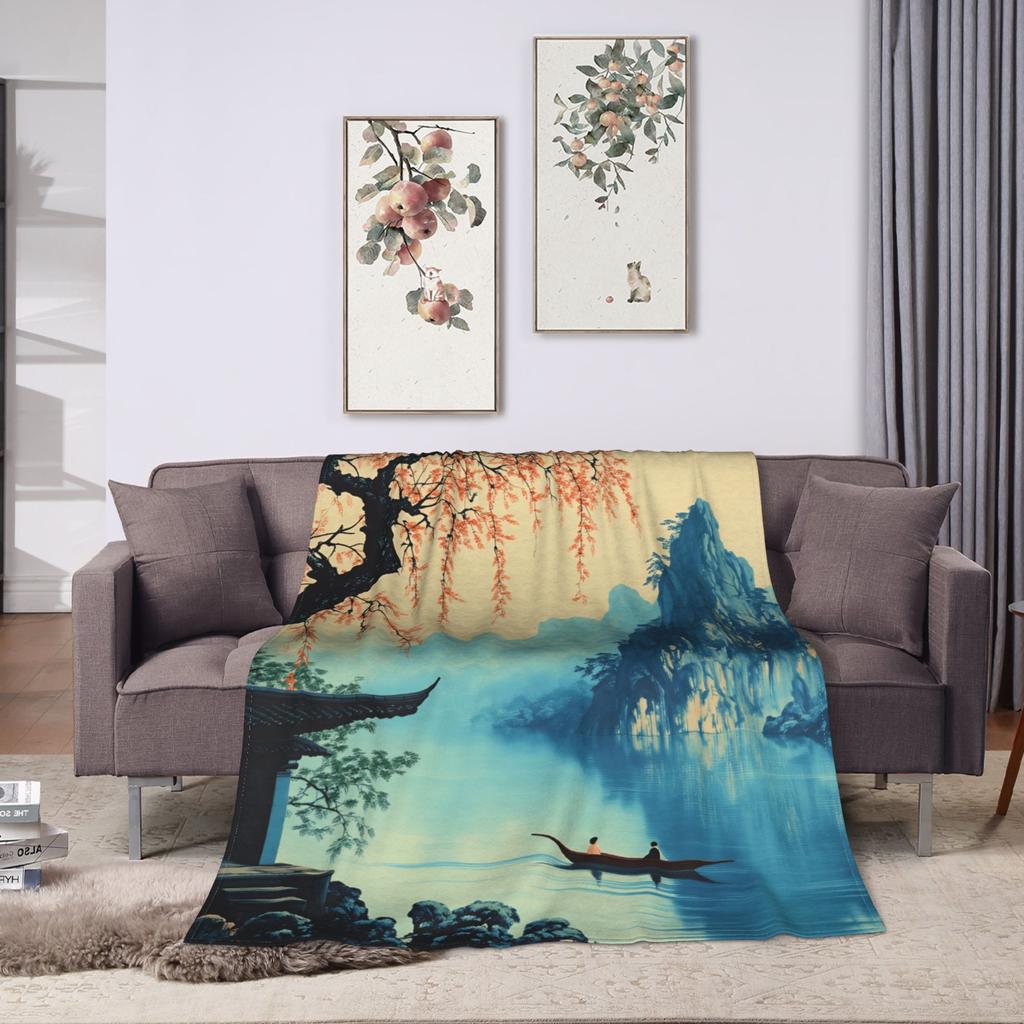 Chinese ink painting Flannel Blanket Winter Soft Warm Throw Blanket for Girls Boys Home Decor Aesthetic Bedspread Sofa Bed Cover