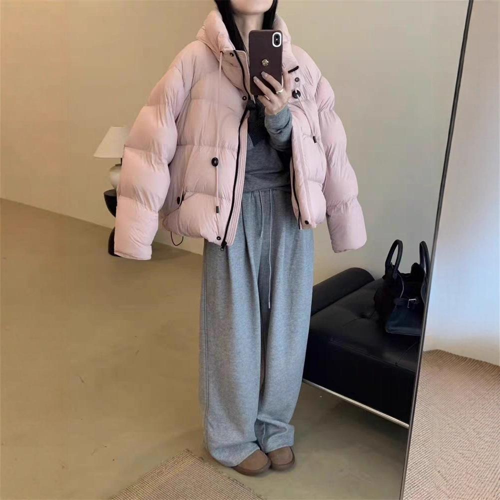 Hooded white duck down jacket women's short winter fashion high sense loose small puff bread jacket