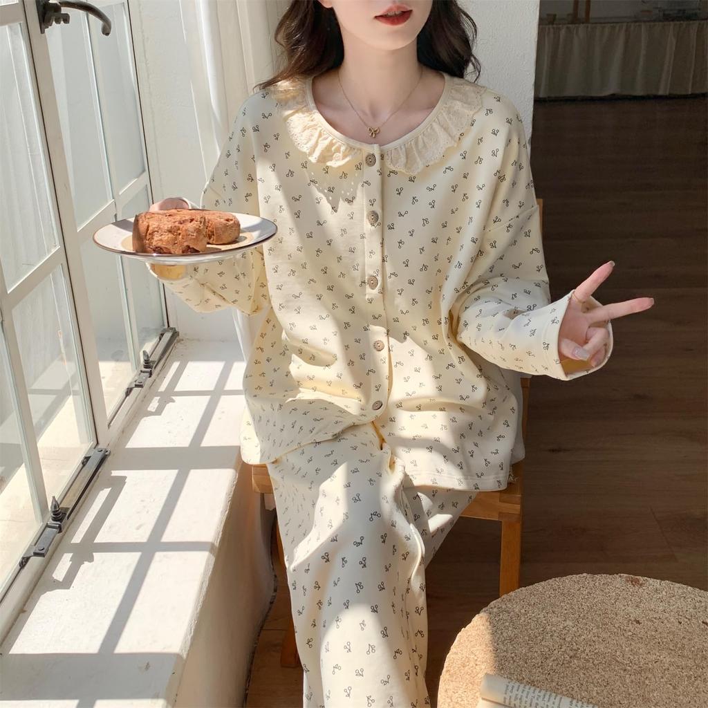 Kyonuza Pajamas with Bra Long Open Loungewear Plus Sizes Stylish Suitable for Junior High School Size Women's Spring/Summer Pads, Sleeves, Front, Set,