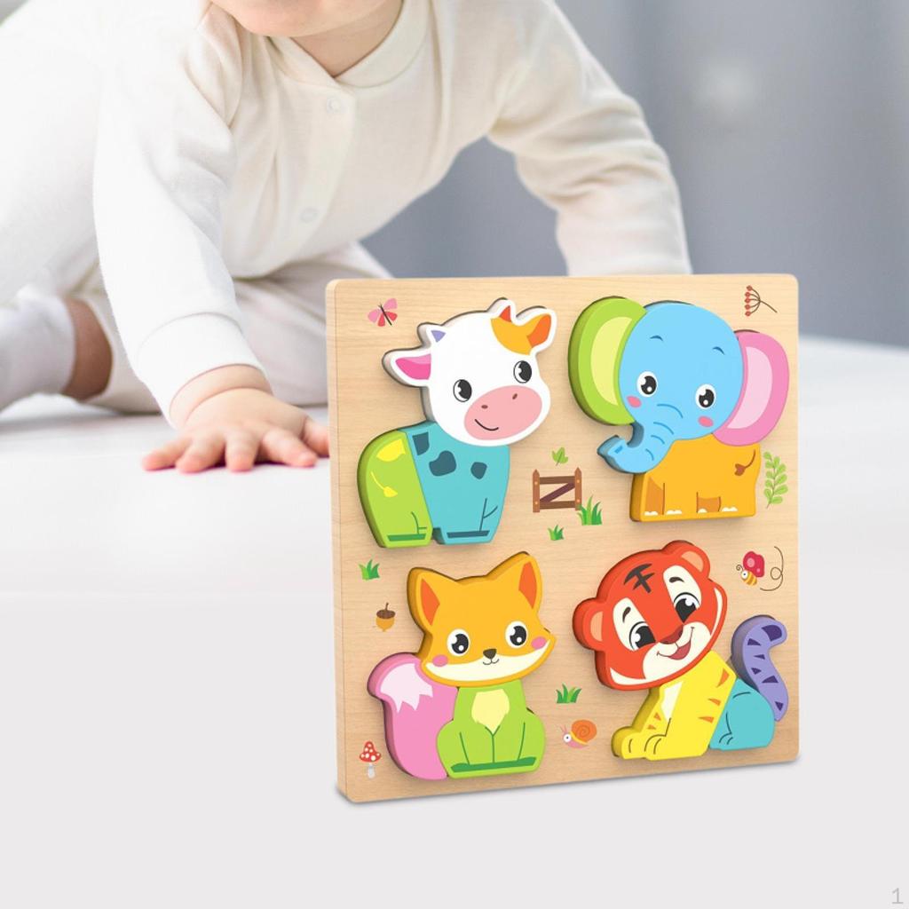 Baby Puzzles Bright Vibrant Color Shapes Developmental Game Wooden Jigsaw 3D Puzzle Toy for