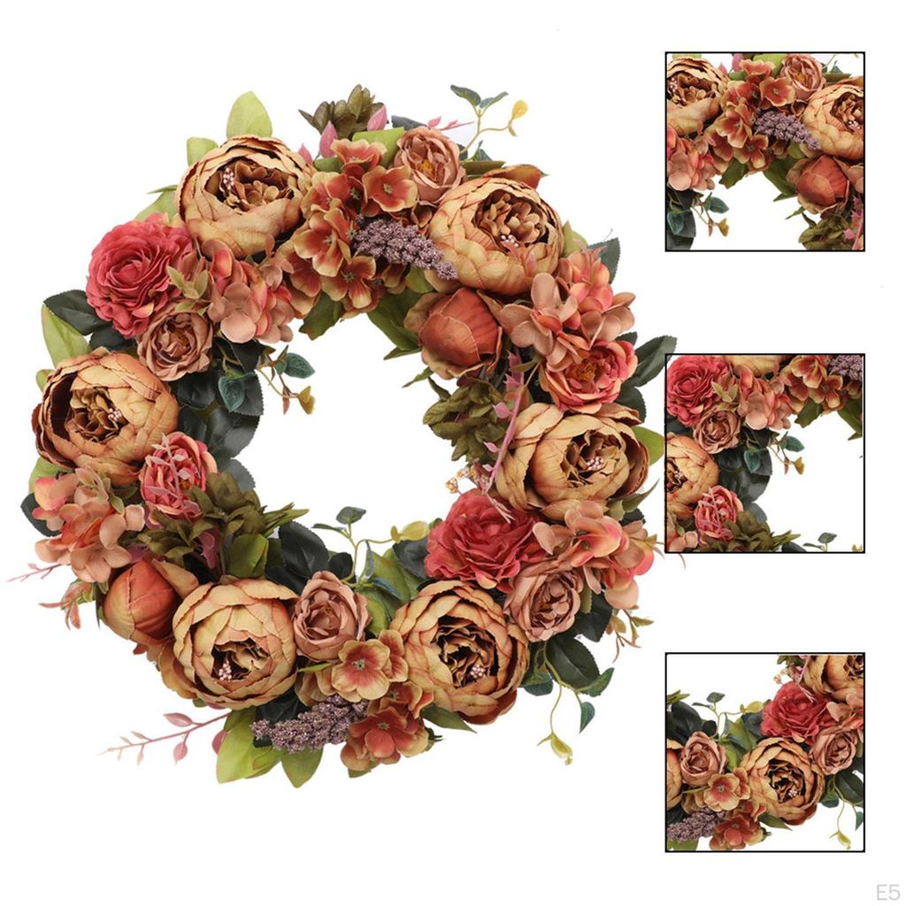 Artificial Peony Wreath Flower Arrangement Sturdy Garland for Anniversary Window