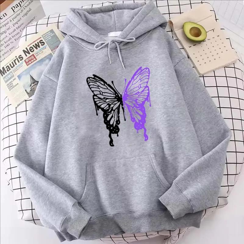 Women Beautiful Butterfly Hoodie Fashion Vintage Autumn Winter O-Neck Long Sleeve Fleece Sweatshirts Women Casual Pullover