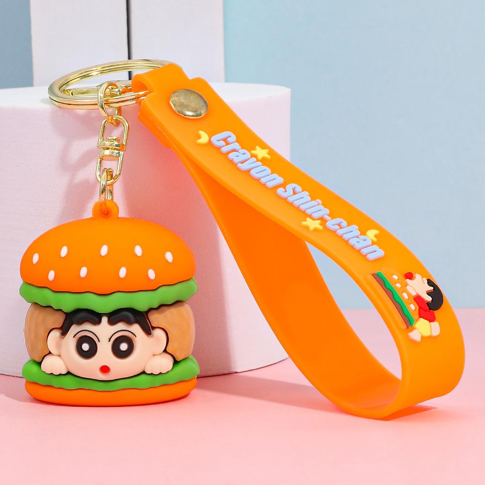 Anime Crayon Shin-Chan Cartoon Hamburg Keychain Shin Chan Ade, Shiro Durable Backpack Car Keys Chain Bag Decoration Gifts