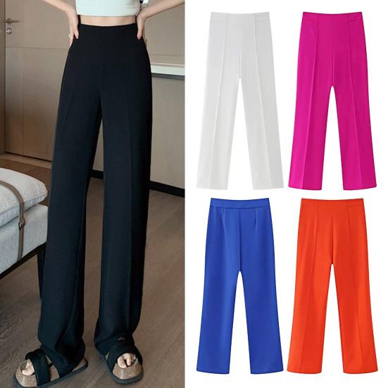 Dámské kalhoty s vysokým pasem, slim fit, rovné nohavice, ležérní kalhoty, jednobarevný design, dlouhé kalhoty pro kancelářskou dámu, pro každodenní nošení