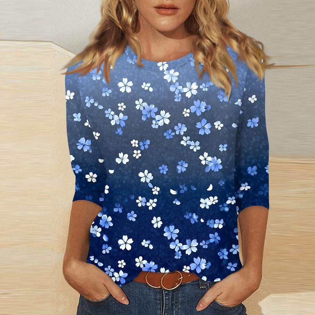 Dámský módní ležérní top s potiskem a tříčtvrtečním rukávem, kulatý výstřih