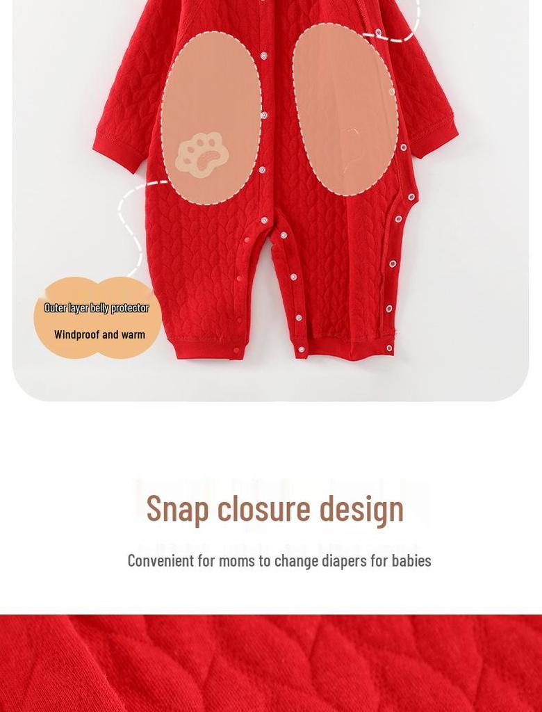 Newborn Red Padded One-Piece: Warm Autumn/Winter Outfit for Baby's First Celebrations