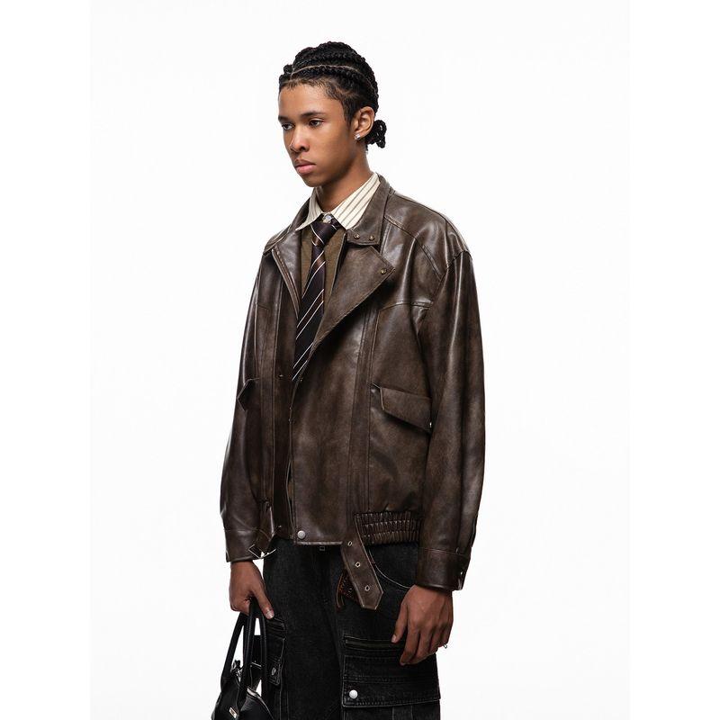 51 Hip-Hop American Style Cleanfit Solid Color Pu Leather Jacket for Men and Women Trendy Brand Cool Loose Lapel Short Jacket