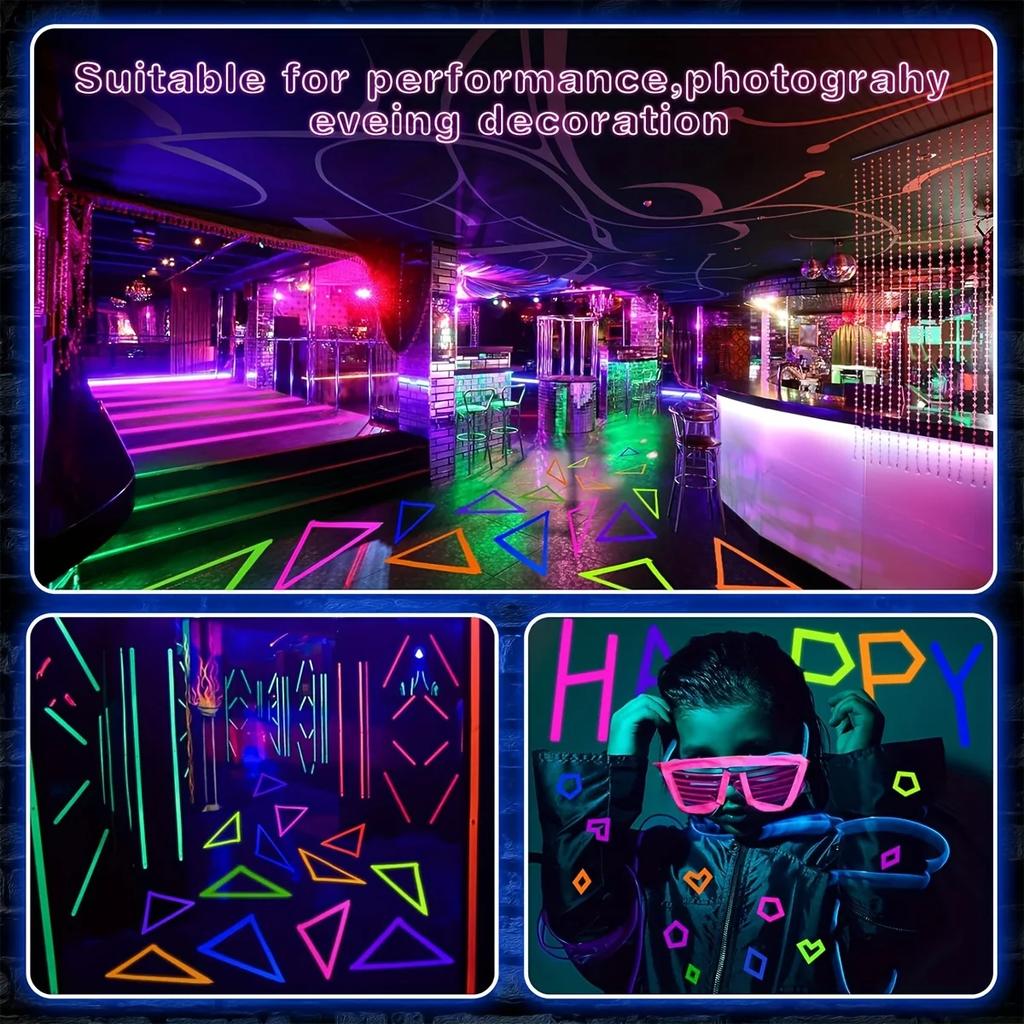 6 Colors Neon Gaffer Cloth Tape Fluorescent Rainbow Color Party Non-Reflective Glow Under UV Black Light in The Dark Tape