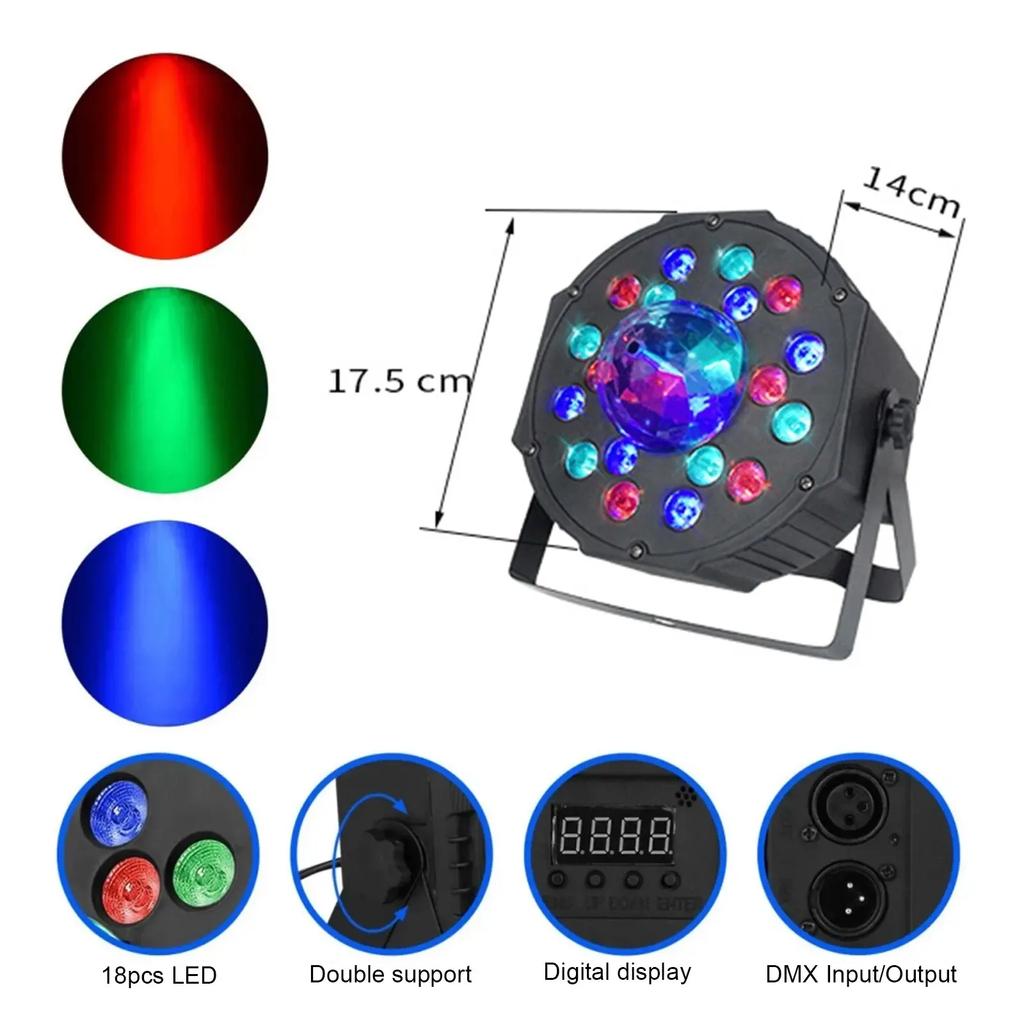 18 LED RGB Par Stage Light DMX512 Sound Activated Strobe Disco Lamp for DJ Bar Club Christmas Wedding Party Lighting Decor