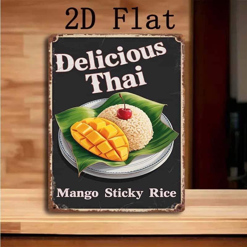 D Flat D FlatD Flat pc Vintage Thai Mango Sticky Rice Metal Sign Thai Dessert Wall Art with Sticky Rice Mango Dish Art 20x30cm(7.8x11.8inch)