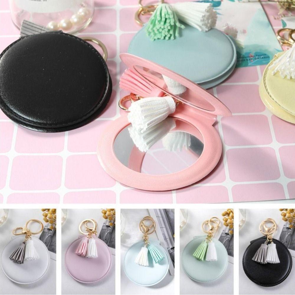 

PU Leather Makeup Mirror Fresh Small Round Mirror Fashion Key Chain Pendant