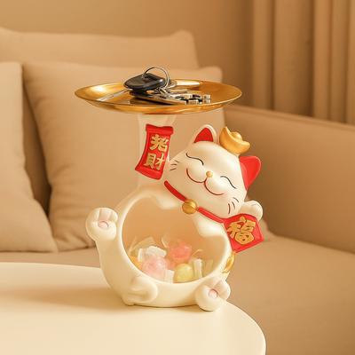 Resin Tray Entry Key Storage Ornaments Model Statue Fortune Cat Key Storage Tray Collectible Handicraft