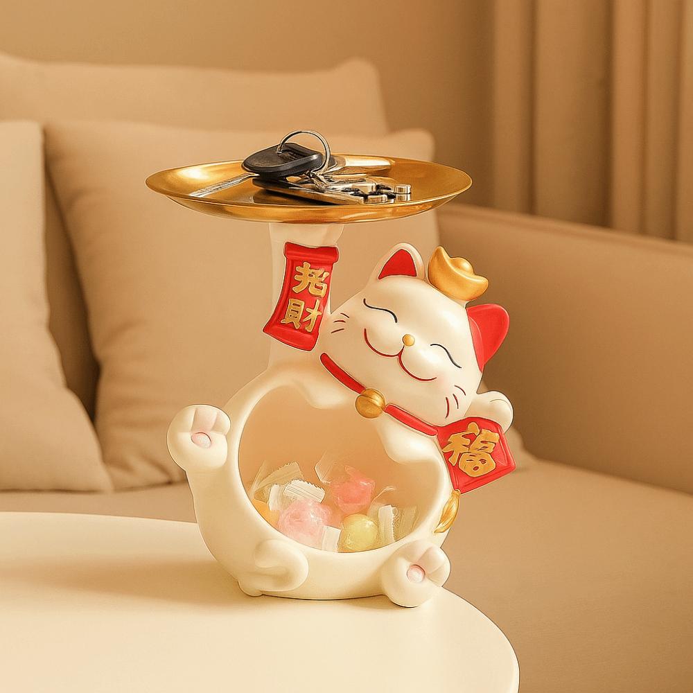 Cat Figure Fortune Cat Key Storage Tray Resin Lucky Cat Home Storage Decorative  Porch Living Room