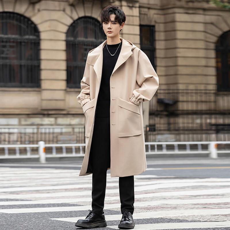 ROMON Men's Mid-Length Hooded Windproof Trench Coat