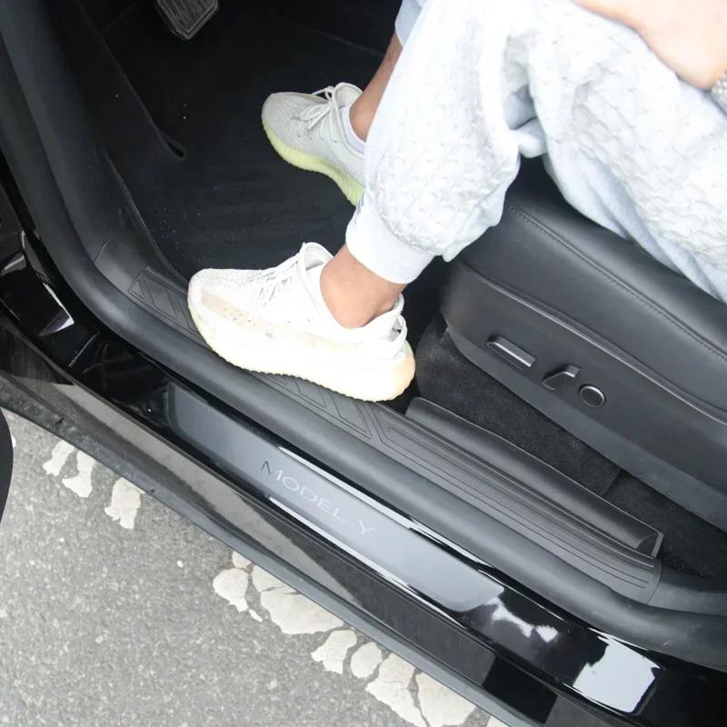 Door Sill Protector Cover for Tesla Model Y Trunk Threshold Bar Welcome Pedal Sticker ABS Side Fender TPE Mats Car Accessories