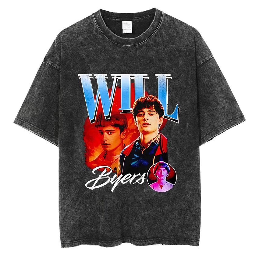 

Vintage Washed T Shirt Tv Series The Sorcerer Will Byers American Actors Graphic TShirts Mens Short Sleeve Tshirts Streetwear S