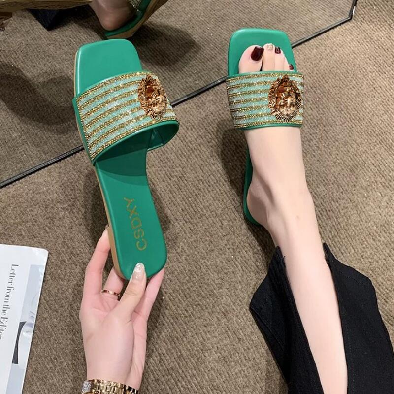 Fashion Flat Fashion Slippers Female Summer Outside Wear New Non-slip Harajuku Style Net Red Sandals Large Size Sexy Sandals 34