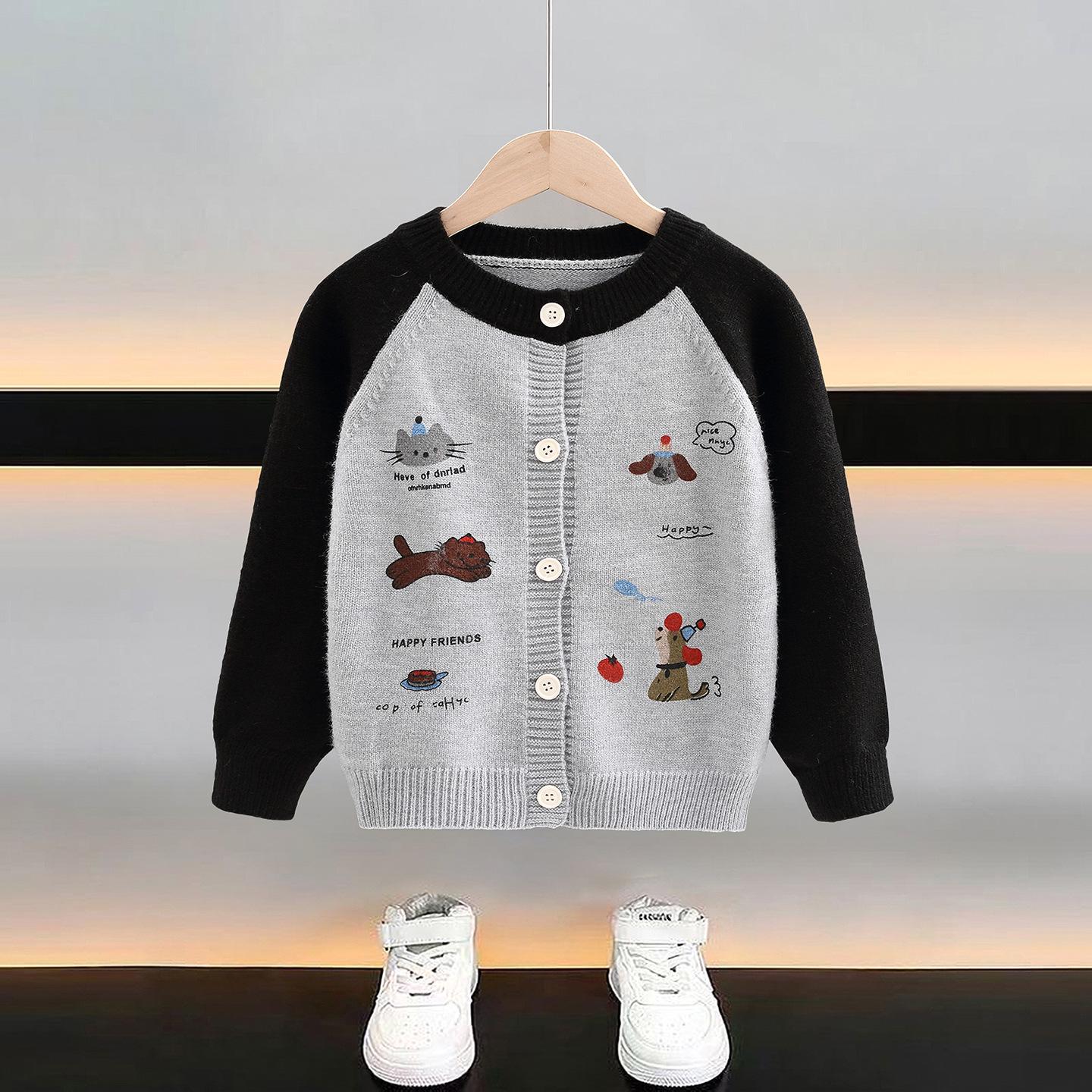 

В язаний кардиган для хлопчиків з мультяшним принтом Осінь/Зима 2025 - Модний верхній одяг для малюків та дітей 120 cm