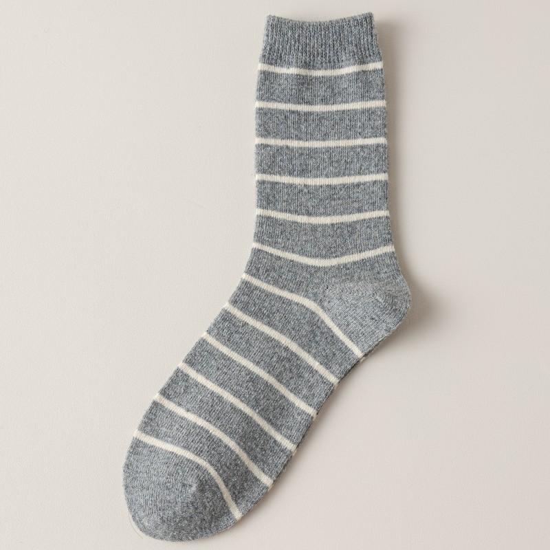 Striped Wool Socks Mid-Leg Socks Gray Tie Trendy Simple Warm Contrast Color Pile Stockings