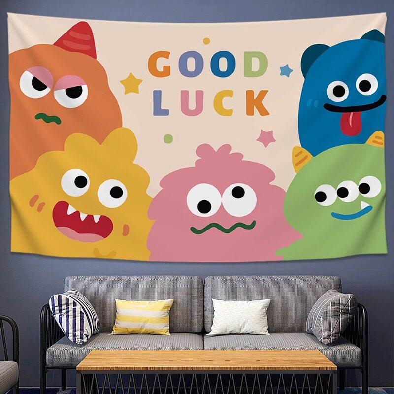 Cute Cartoon Little Monster Wall Tapestry Kids Room Decorative Background Cloth for Bedroom Headboard Hanging Art